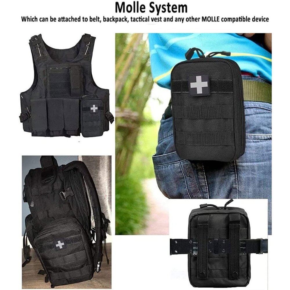 First Aid Pouch Empty Small, Tactical Molle EMT Pouch Compact (Black)